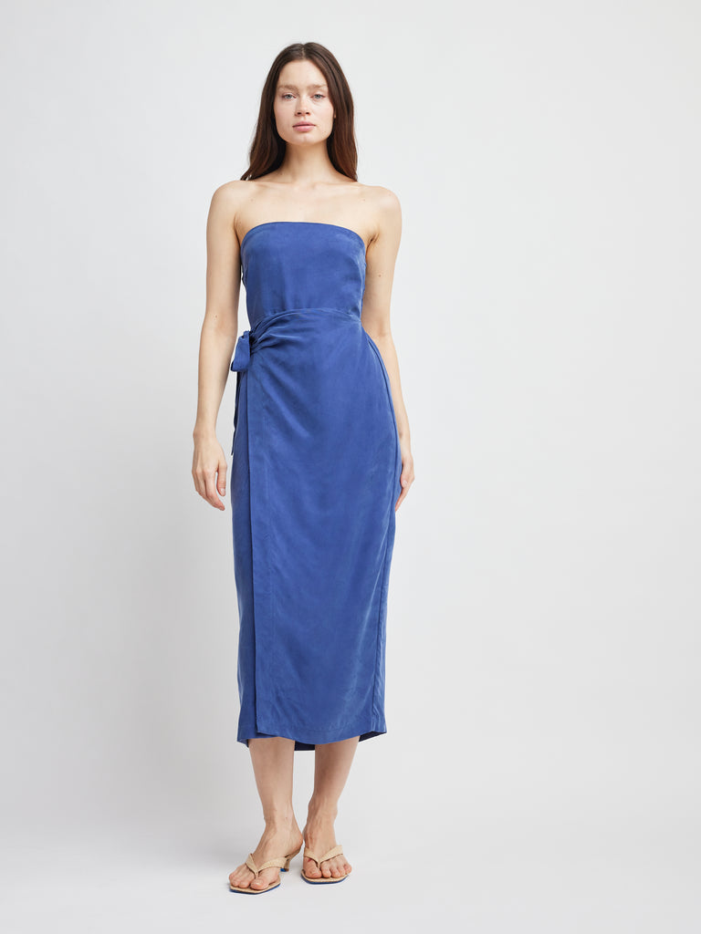 wrap dress strapless Robyn Strapless Wrap Dress Blue Stripes / S